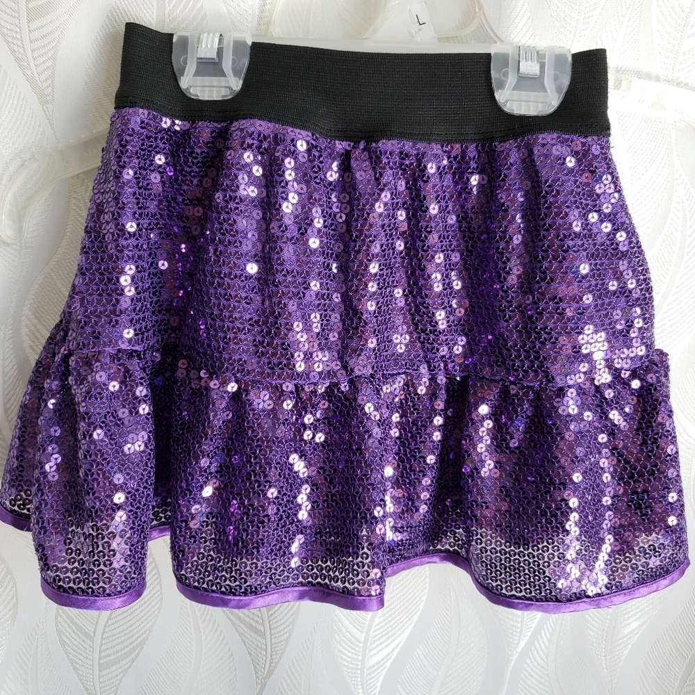 Girl's Purple Sequin Skirt With Black Waistband